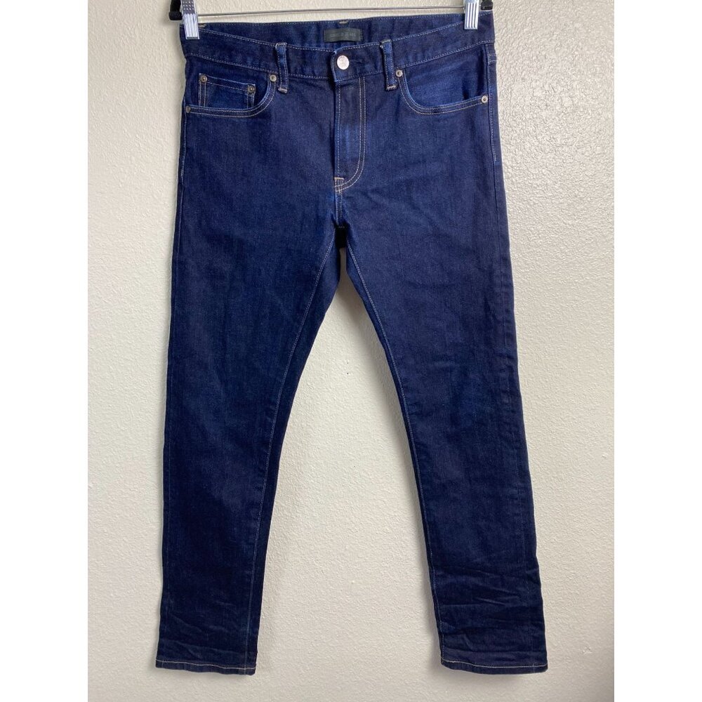 Uniqlo Japanese  Kaihara Denim Slim Straight Selvedge Blue Jeans 32x32 Dark Wash